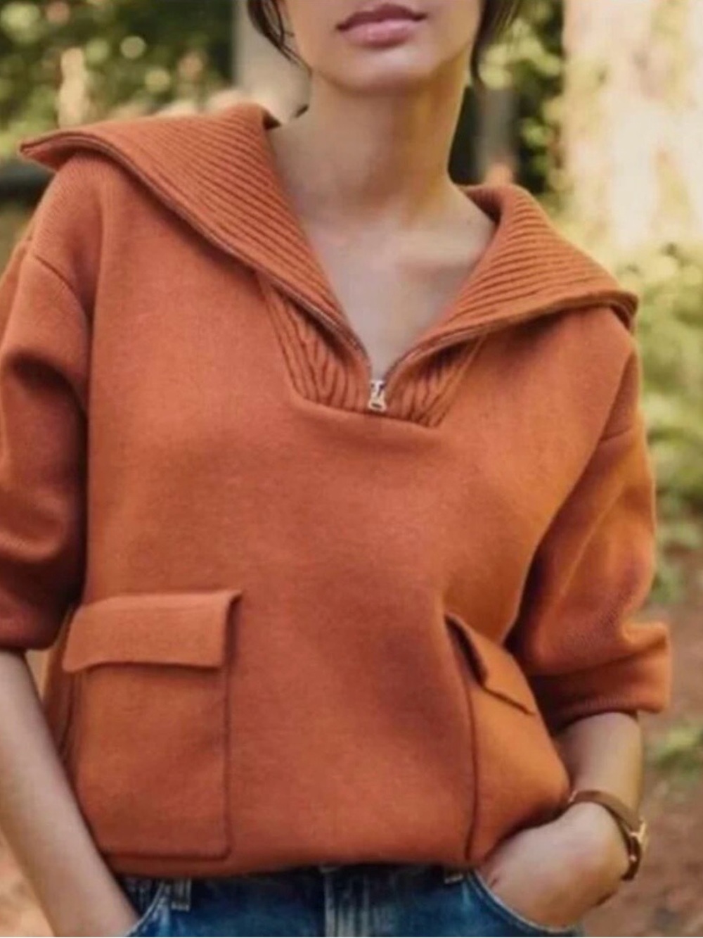Anthropologie x English Factory Half Zip Pullover Sweater Rust Orange Size XS